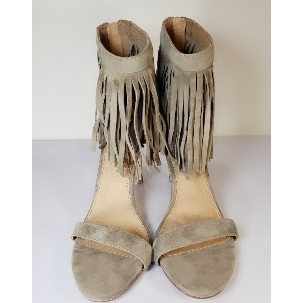 Steve Madden STAARZ Suede Leather Ankle Fringe Dress Sandal Beige Women's Size 9 - Picture 2 of 7